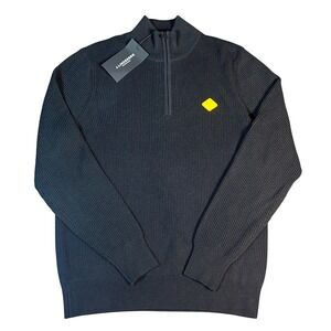 J.Lindeberg Diamond Zip NWT Mens Size M Black Ribbed Wool Blend Sweater